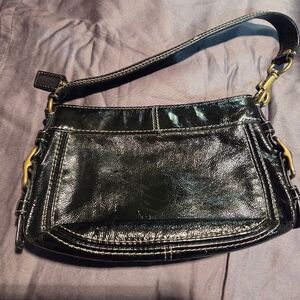 Coach Black Leather Shoulder Bag with Gold Hardware